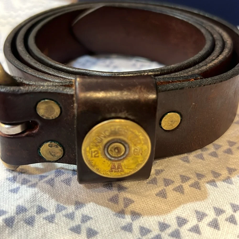 Winchester 38 Brown Leather 12 Gauge Shot Gun Shell Belt Brass Buckle USA